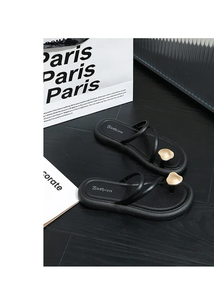Women's Black & Beige Flat Slippers Summer — feature 12