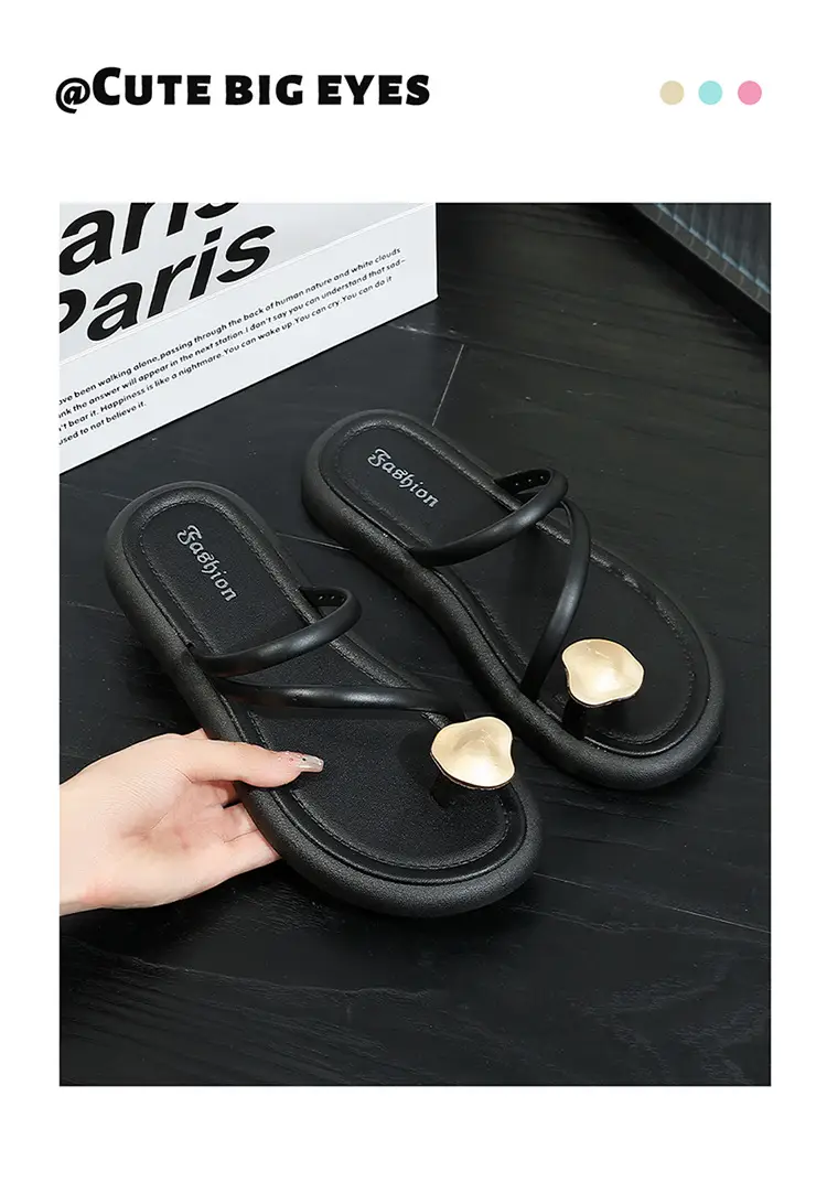 Women's Black & Beige Flat Slippers Summer — feature 4