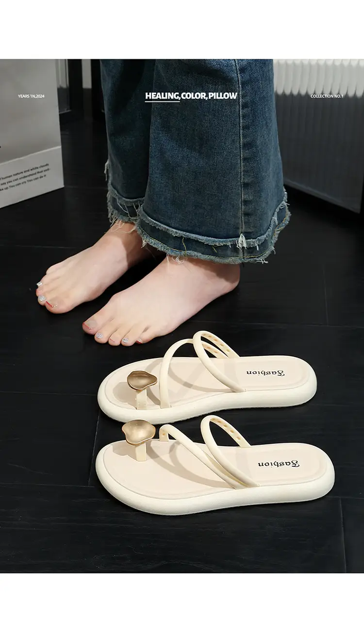 Women's Black & Beige Flat Slippers Summer — feature 5