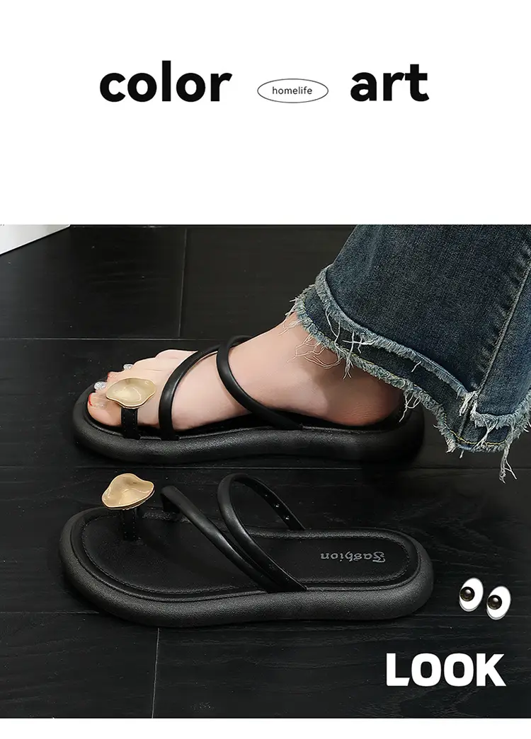 Women's Black & Beige Flat Slippers Summer — feature 8