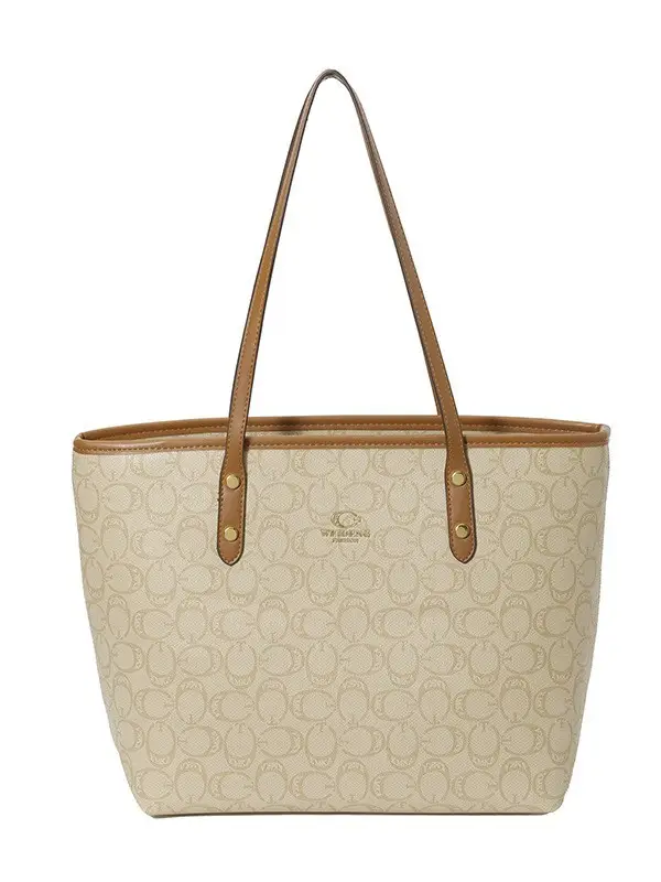 Large Capacity Women's Beige Monogram Shoulder Bag - Image 8