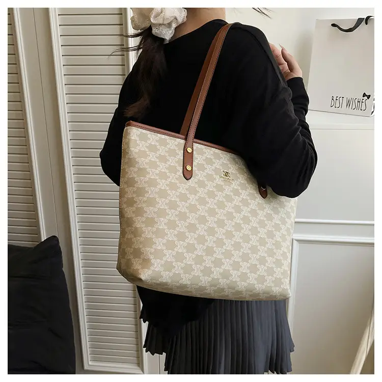 Large Capacity Women's Beige Monogram Shoulder Bag — feature 11