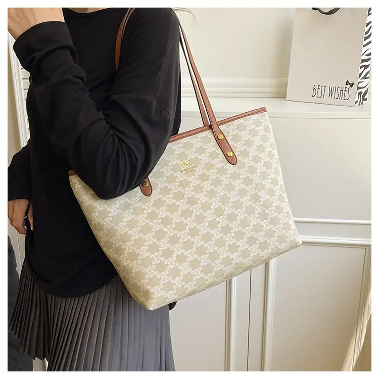 Large Capacity Women's Beige Monogram Shoulder Bag — feature 12