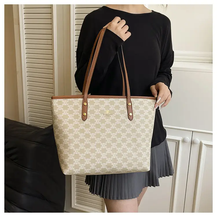Large Capacity Women's Beige Monogram Shoulder Bag — feature 13