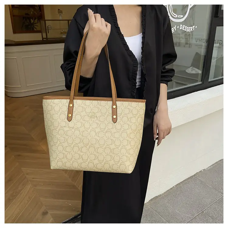 Large Capacity Women's Beige Monogram Shoulder Bag — feature 14