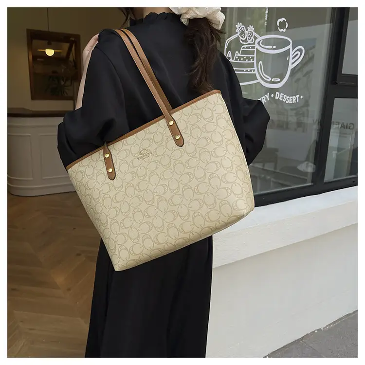 Large Capacity Women's Beige Monogram Shoulder Bag — feature 15