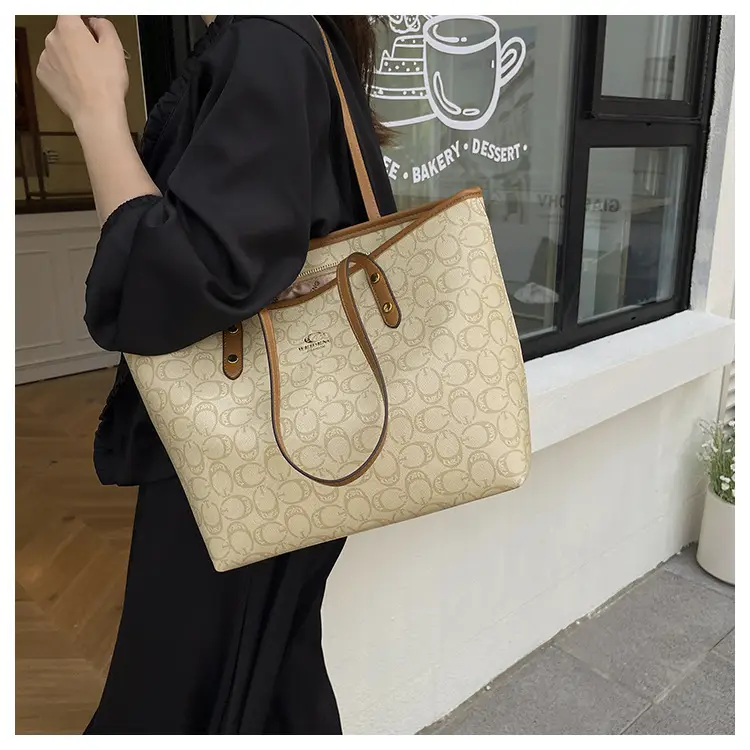 Large Capacity Women's Beige Monogram Shoulder Bag — feature 16