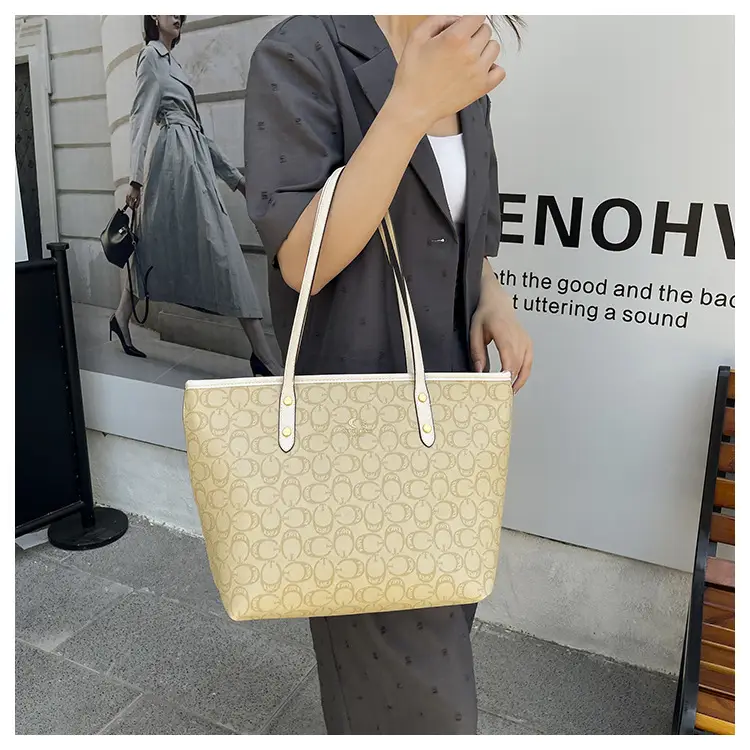 Large Capacity Women's Beige Monogram Shoulder Bag — feature 18