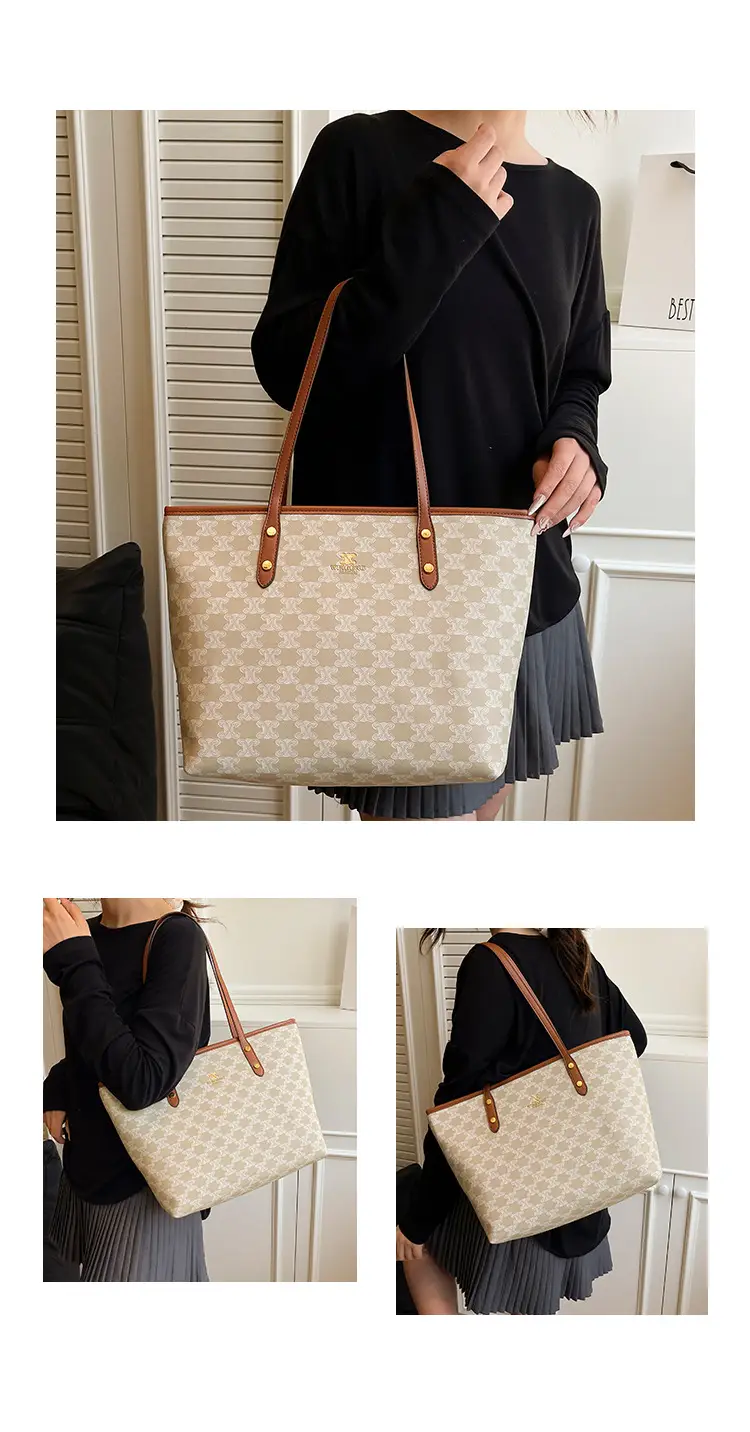 Large Capacity Women's Beige Monogram Shoulder Bag — feature 21