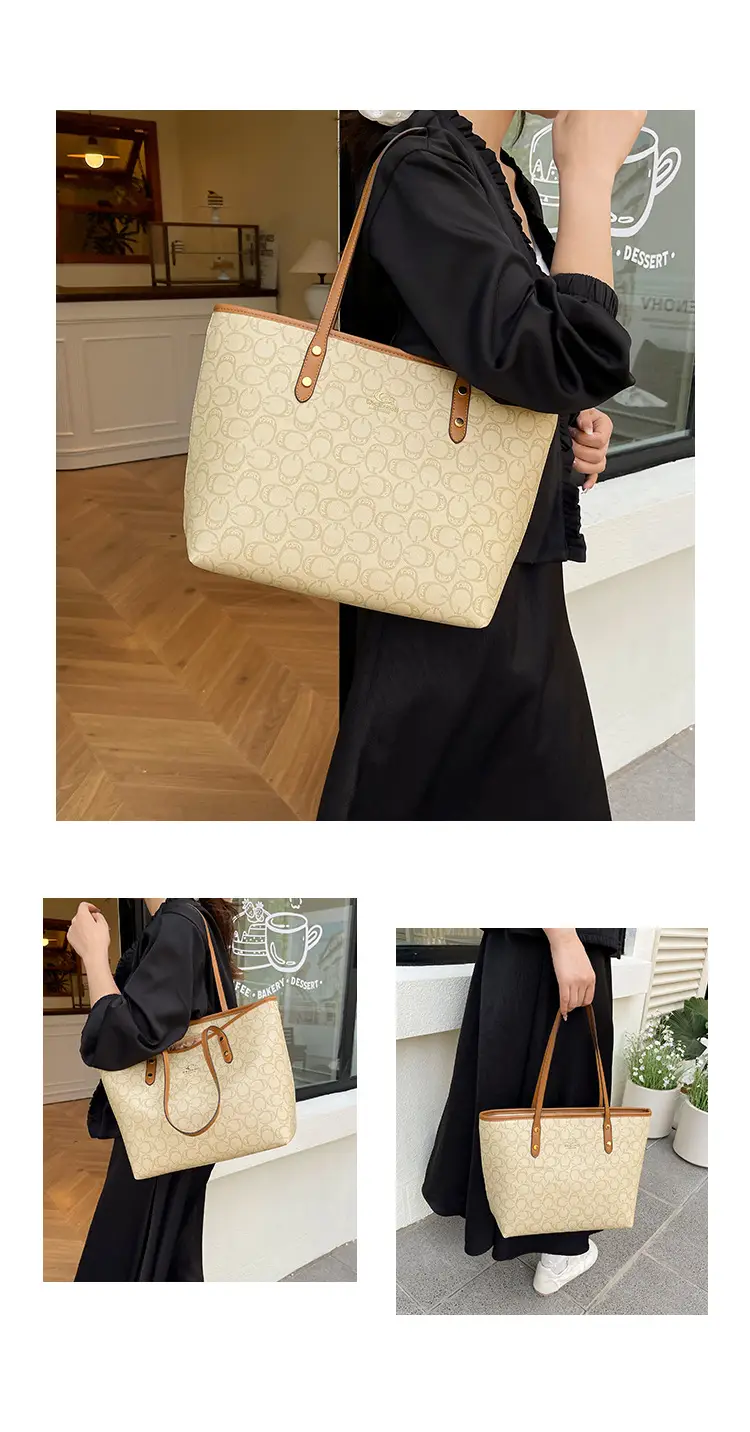 Large Capacity Women's Beige Monogram Shoulder Bag — feature 22