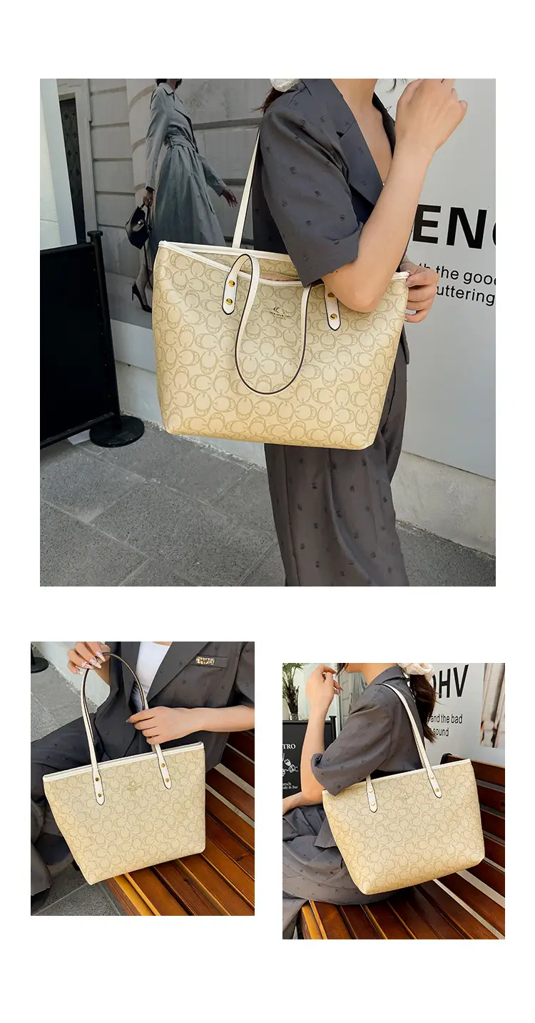 Large Capacity Women's Beige Monogram Shoulder Bag — feature 23