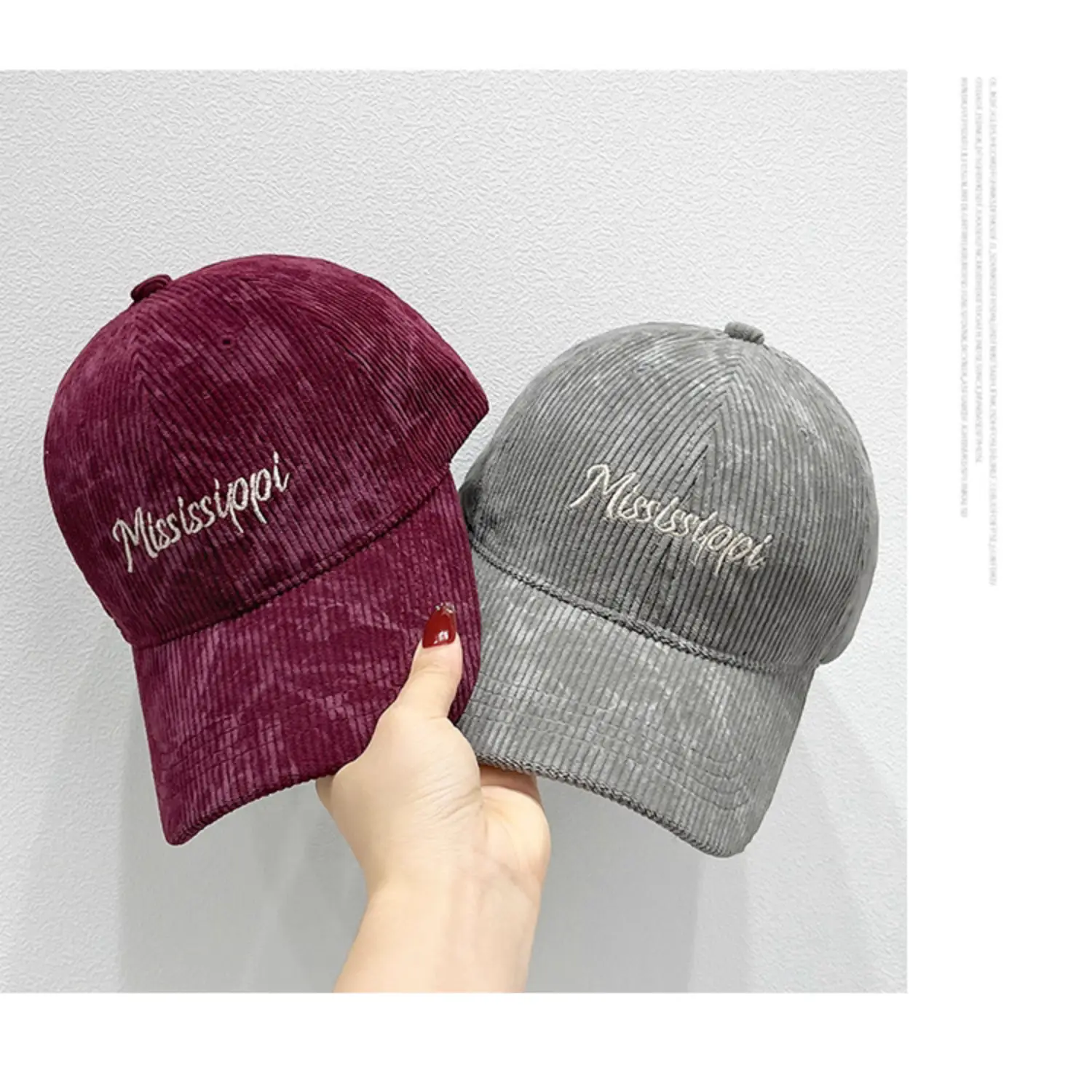 American Retro Corduroy Cap Men Maroon Gray Sunshade — feature 2