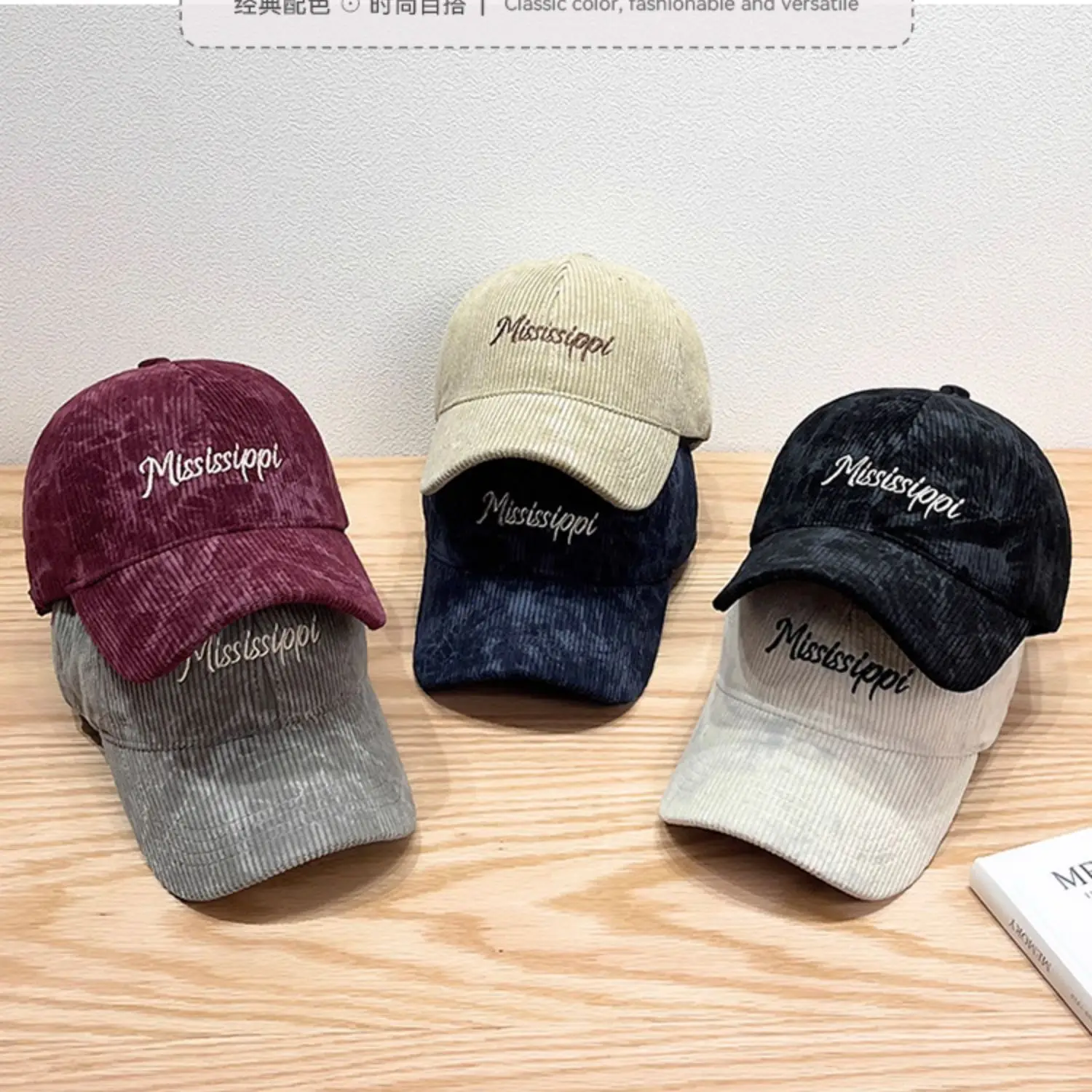 American Retro Corduroy Cap Men Maroon Gray Sunshade — feature 3