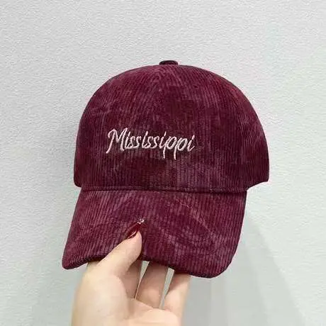 American Retro Corduroy Cap Men Maroon Gray Sunshade - Image 4