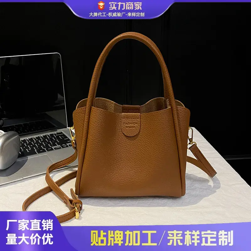 Women Bucket Bag Brown Leather Shoulder Crossbody 2025 - Image 8
