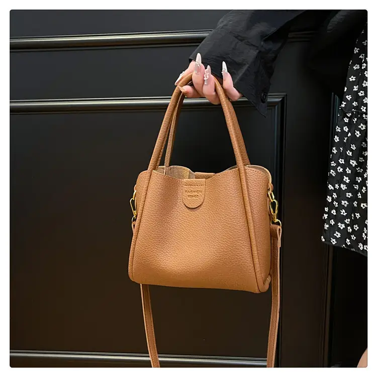 Women Bucket Bag Brown Leather Shoulder Crossbody 2025 — feature 11