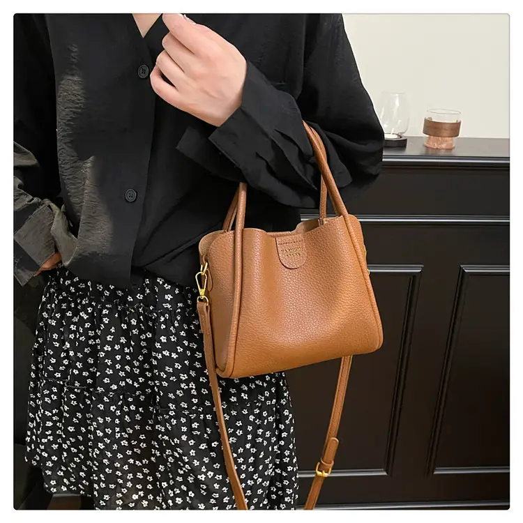 Women Bucket Bag Brown Leather Shoulder Crossbody 2025 — feature 12