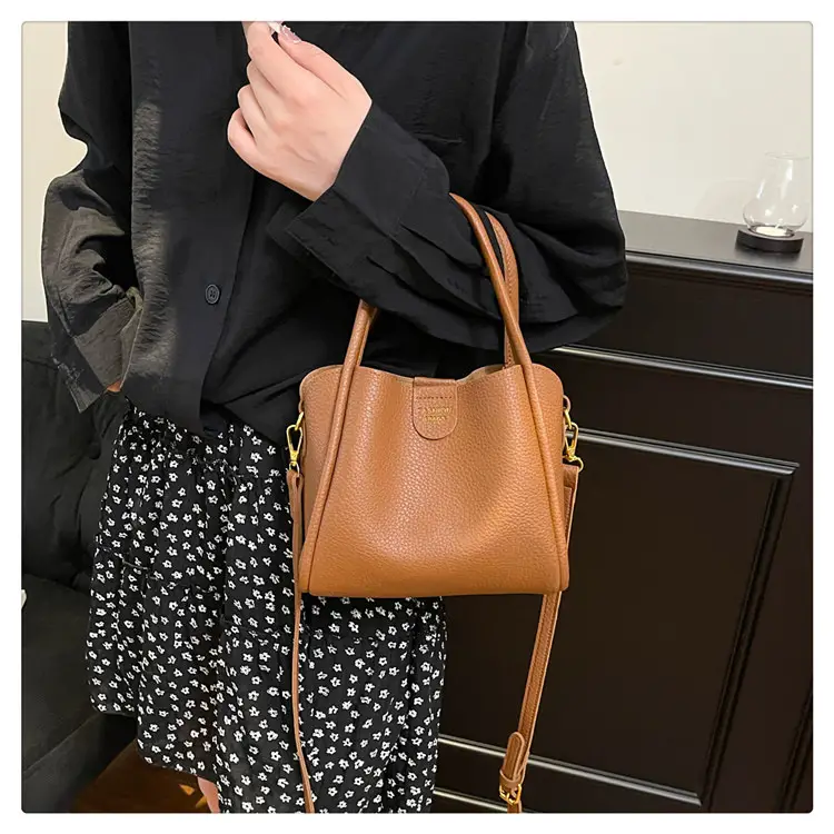 Women Bucket Bag Brown Leather Shoulder Crossbody 2025 — feature 13