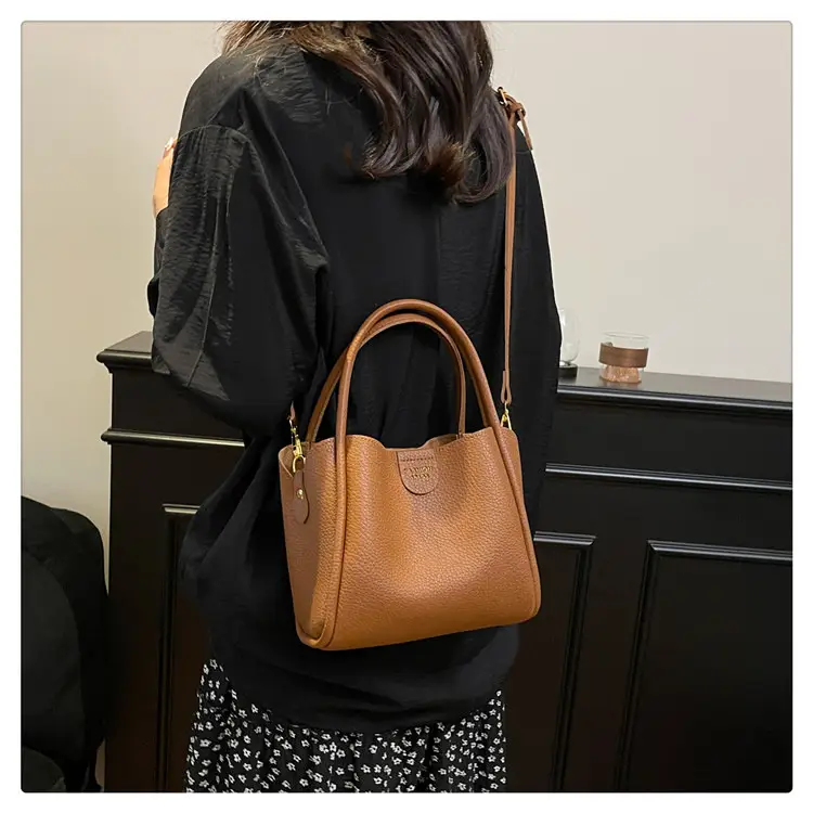 Women Bucket Bag Brown Leather Shoulder Crossbody 2025 — feature 14