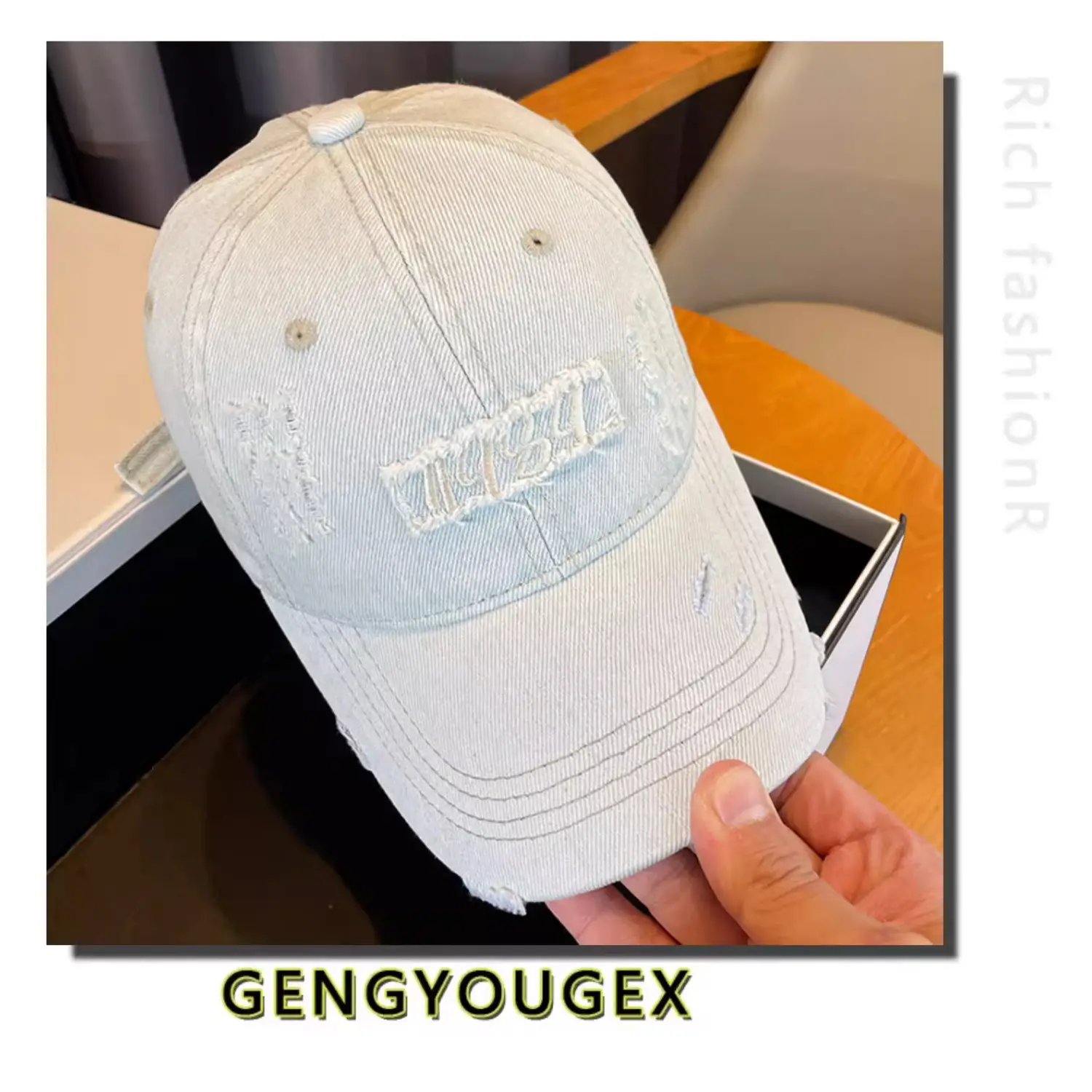Vintage Distressed Denim Cap for Women Large Head — feature 10