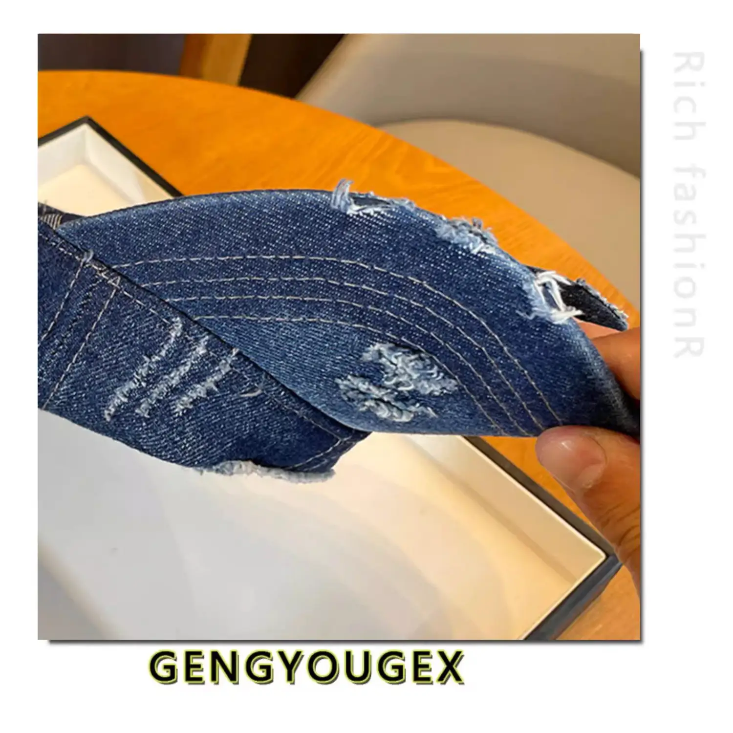 Vintage Distressed Denim Cap for Women Large Head — feature 12