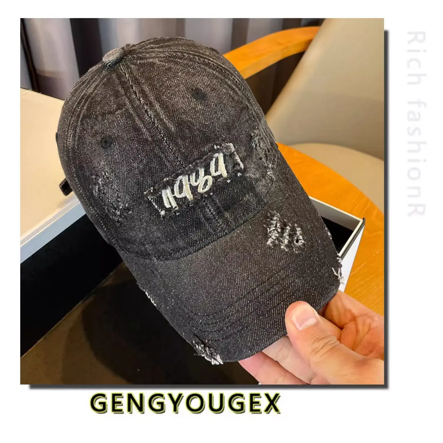 Vintage Distressed Denim Cap for Women Large Head — feature 15