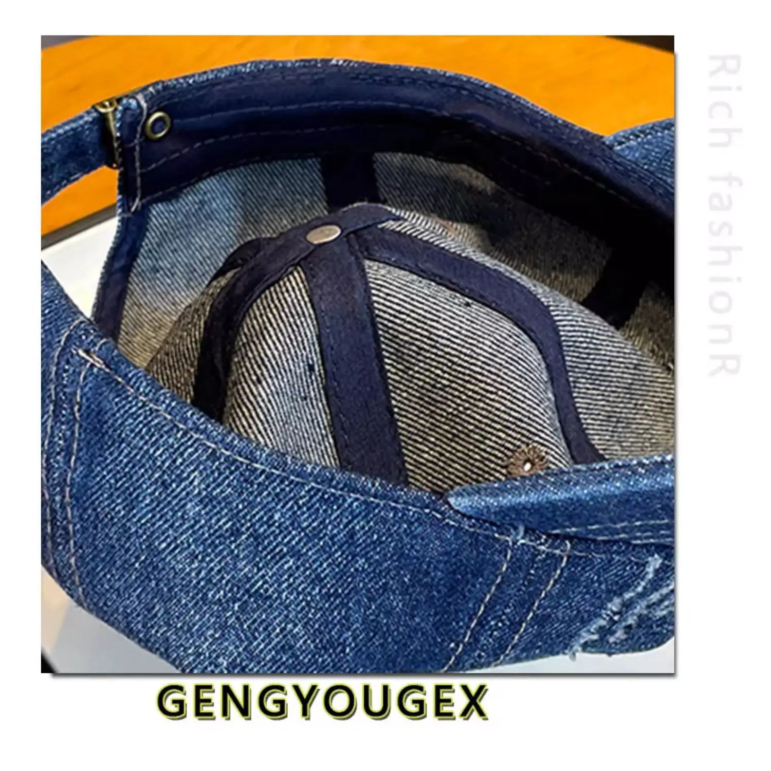 Vintage Distressed Denim Cap for Women Large Head — feature 16
