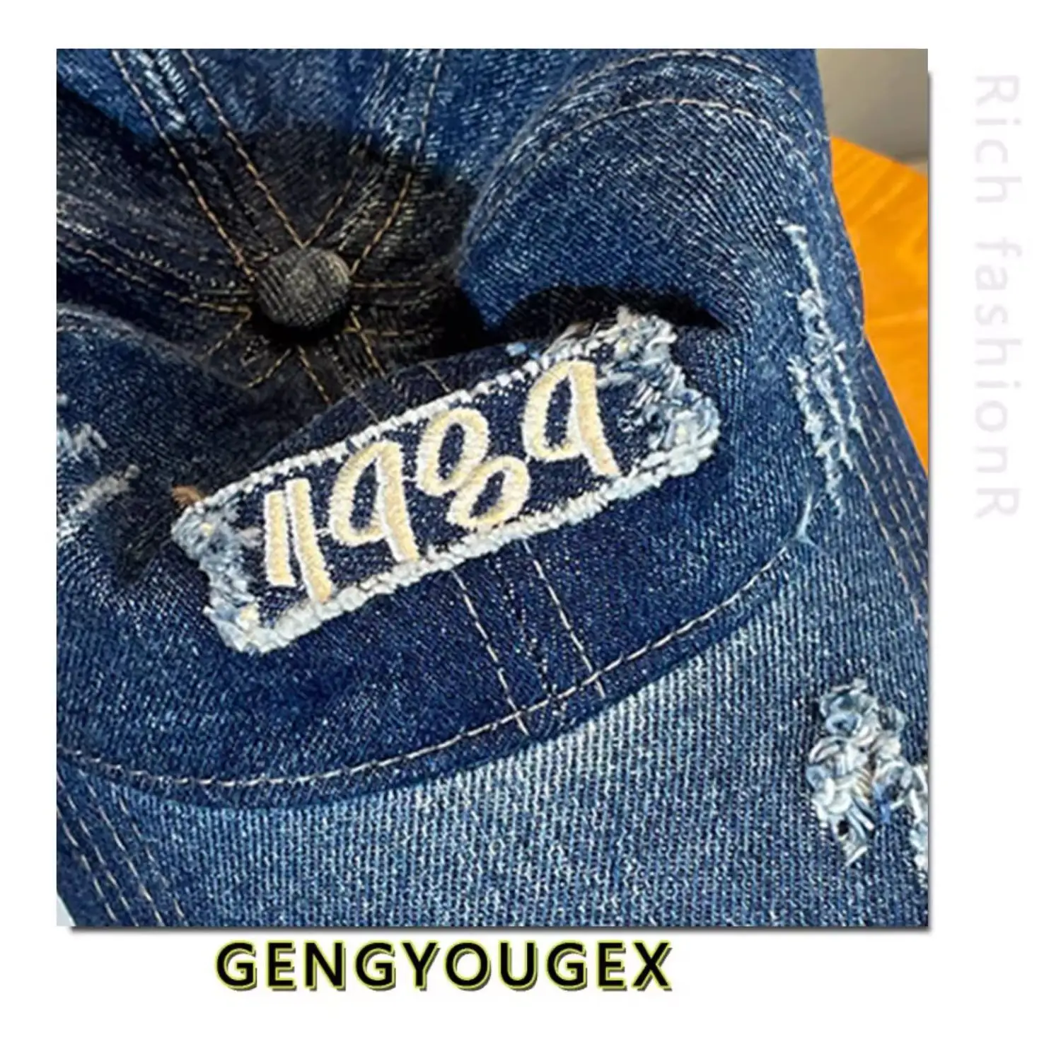 Vintage Distressed Denim Cap for Women Large Head — feature 17
