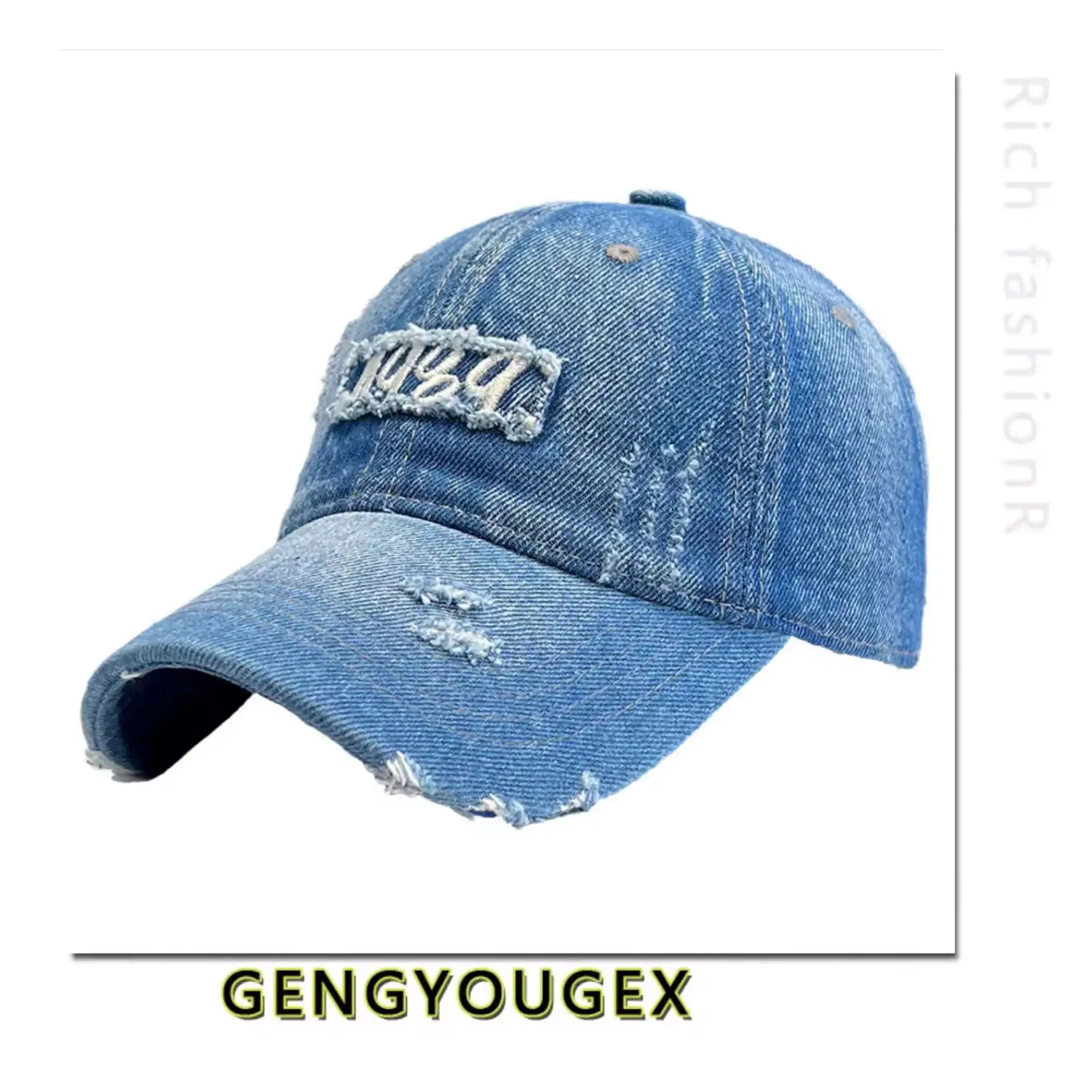 Vintage Distressed Denim Cap for Women Large Head — feature 18