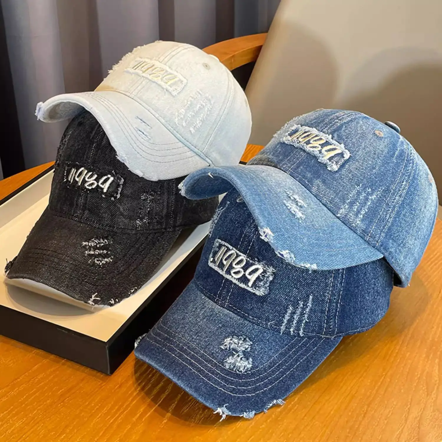 Vintage Distressed Denim Cap for Women Large Head — feature 4