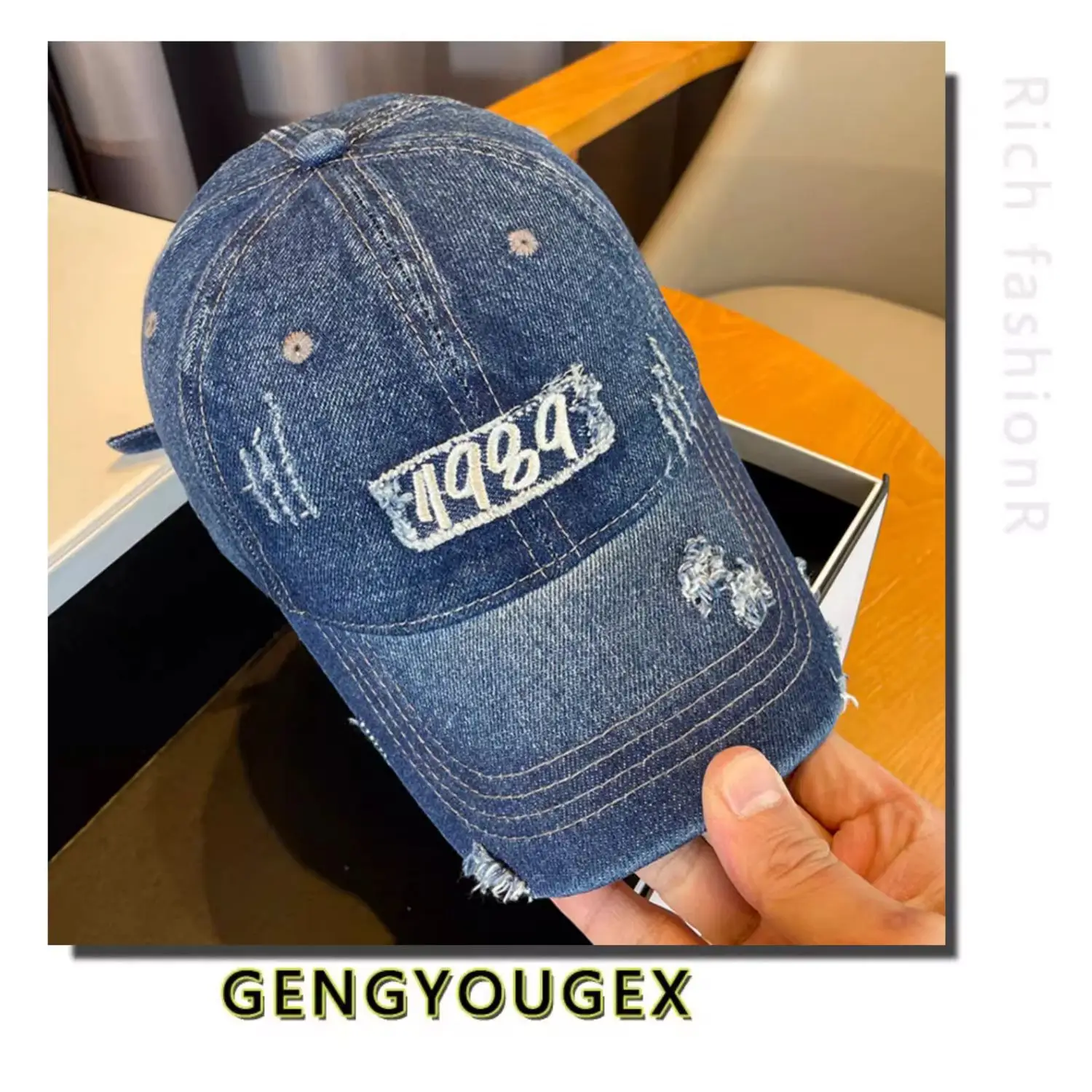 Vintage Distressed Denim Cap for Women Large Head — feature 9