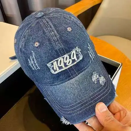 Vintage Distressed Denim Cap for Women Large Head - Image 2