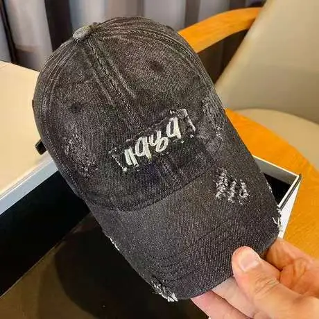 Vintage Distressed Denim Cap for Women Large Head - Image 3