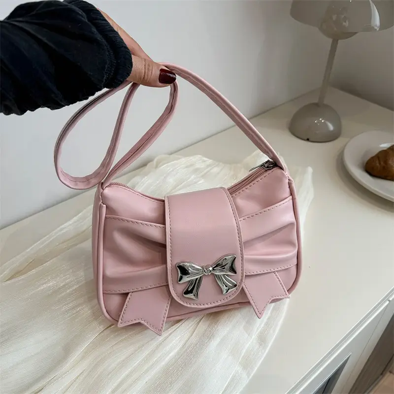 White Korean Style Bow Shoulder Bag for Women - Image 10