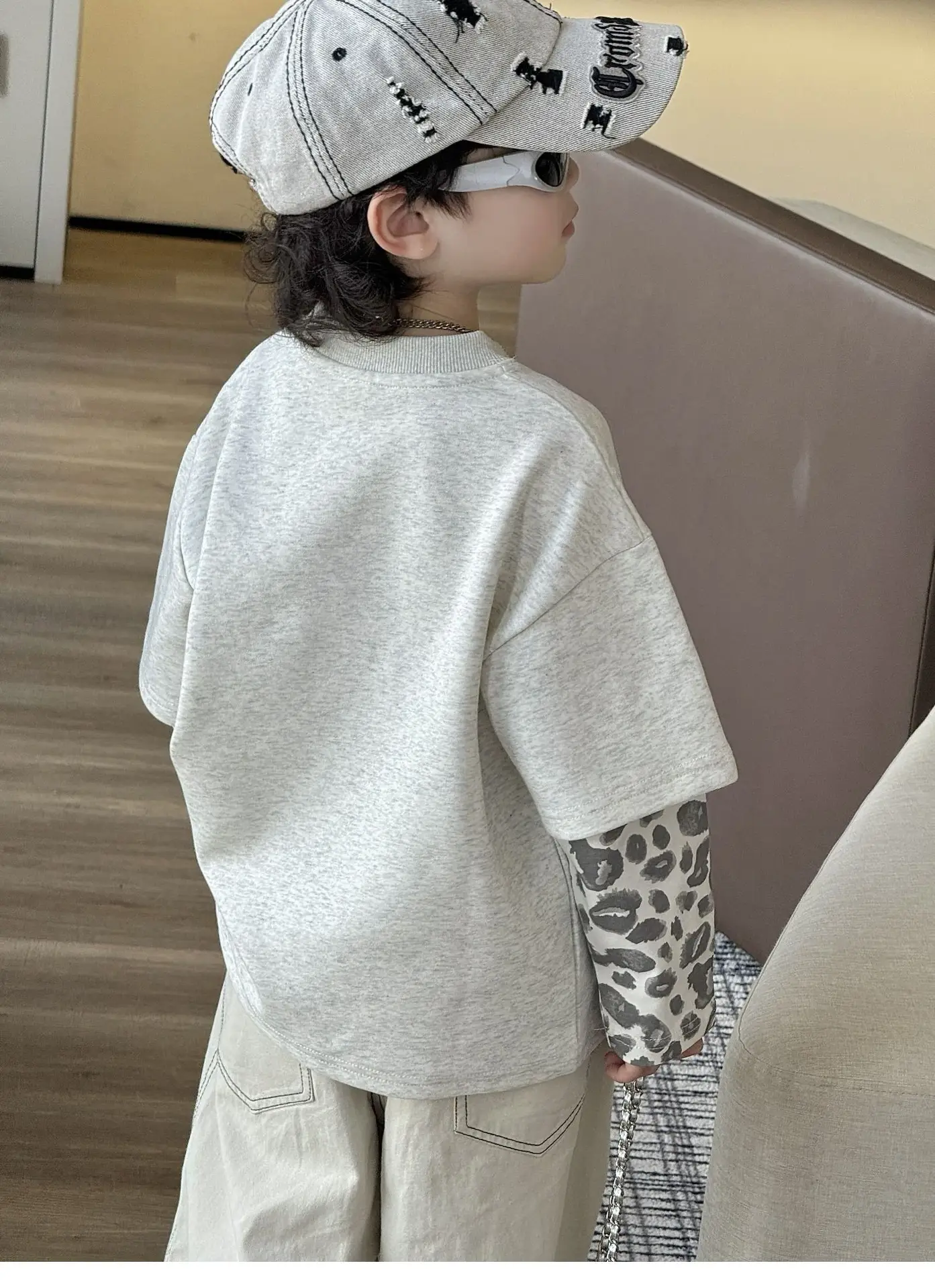 Boys Korean Style Loose T-Shirt Set Cream Patterned — feature 5