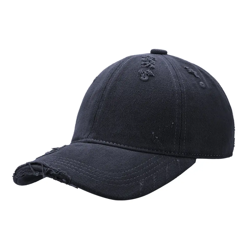 Black Baseball Cap with Frayed Details - Image 2