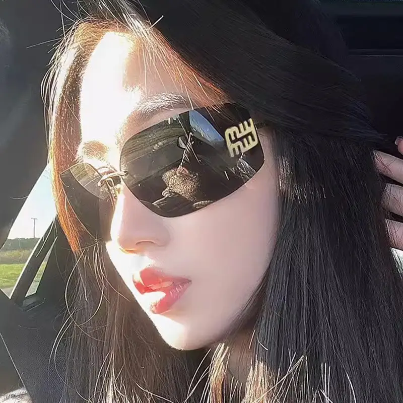 Women Cross-Border Frameless Sunglasses Brown Gold - Image 7