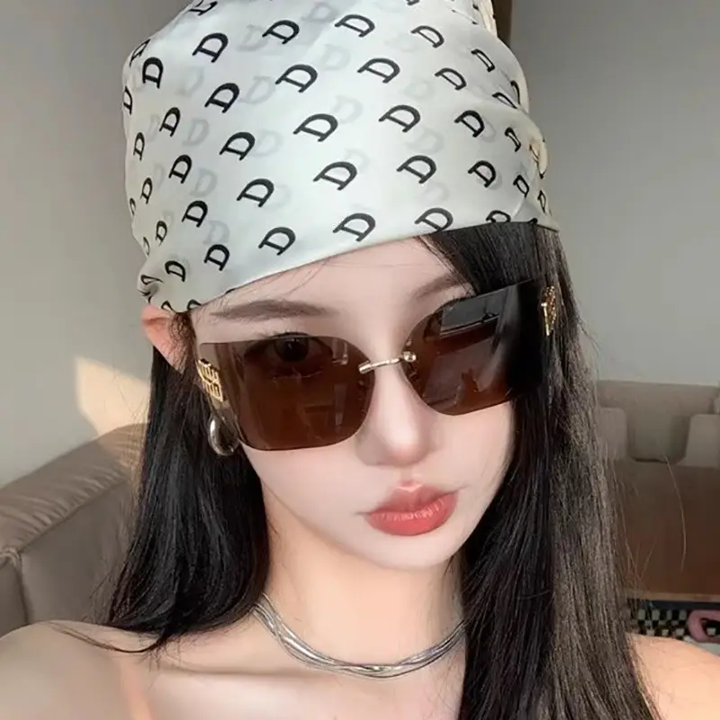 Women Cross-Border Frameless Sunglasses Brown Gold - Image 8