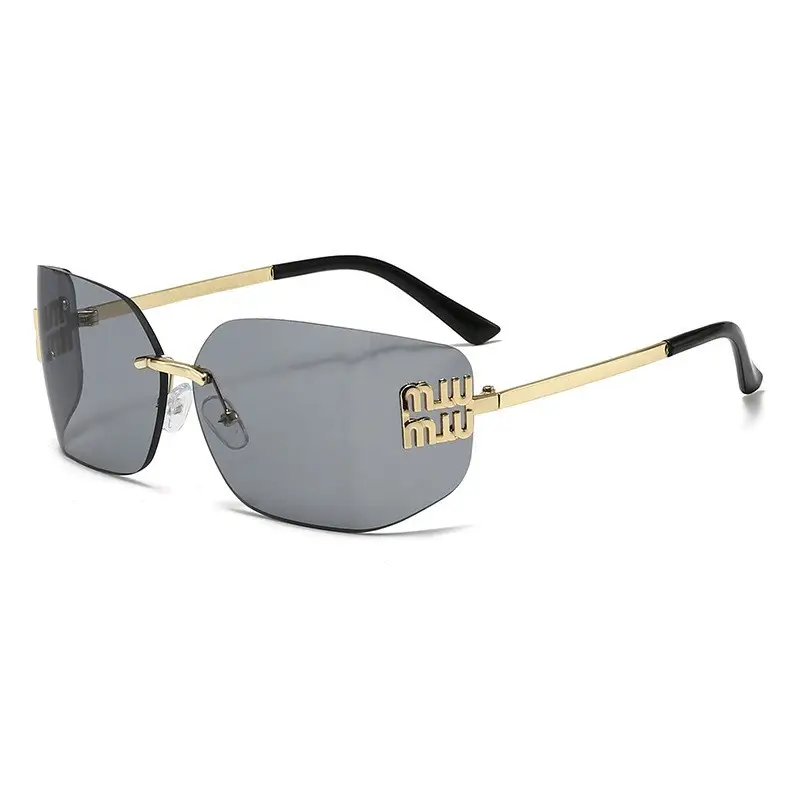 Women Cross-Border Frameless Sunglasses Brown Gold - Image 2