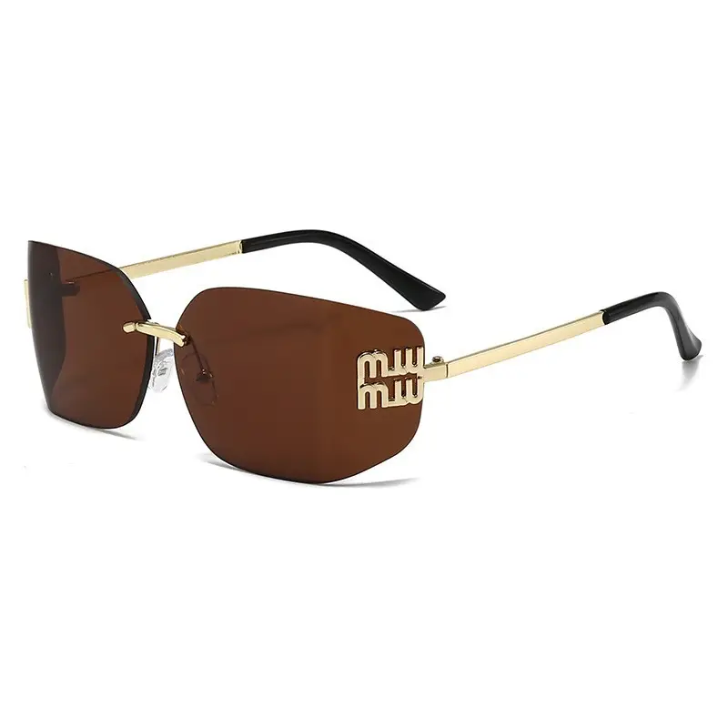 Women Cross-Border Frameless Sunglasses Brown Gold - Image 3