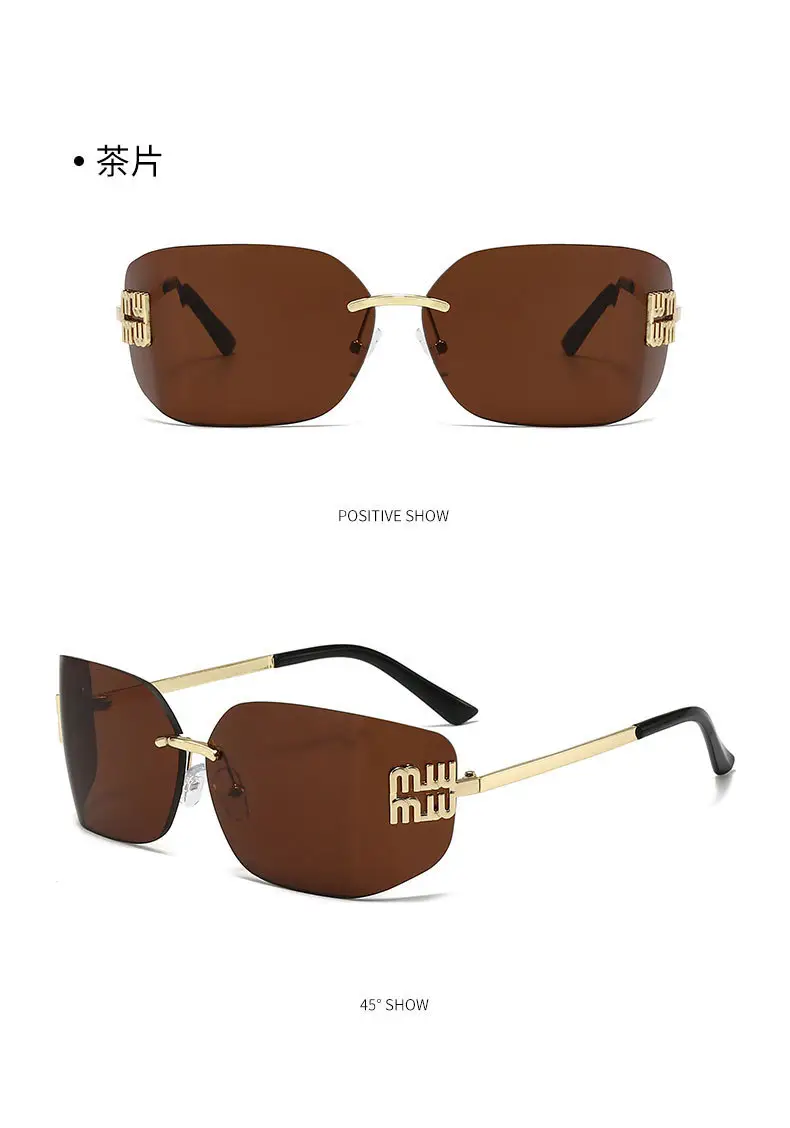 Women Cross-Border Frameless Sunglasses Brown Gold — feature 11
