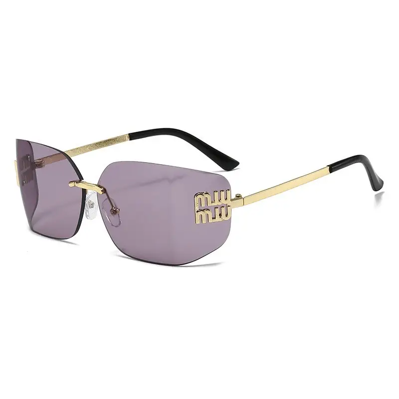 Women Cross-Border Frameless Sunglasses Brown Gold - Image 5