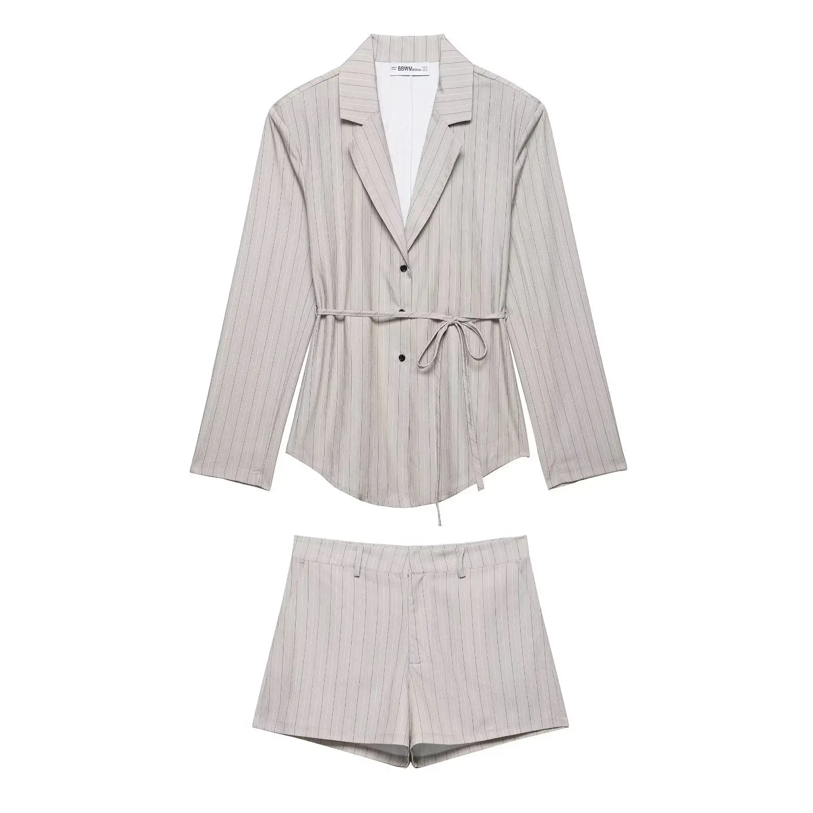 Brown Slim Fit Belted Suit Set for Women