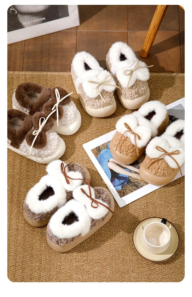 Women's Winter Velvet Furry Slippers with Heel — feature 5