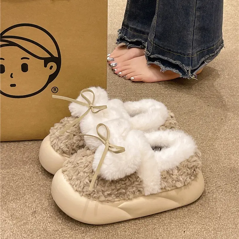 Women's Winter Velvet Furry Slippers with Heel - Image 2
