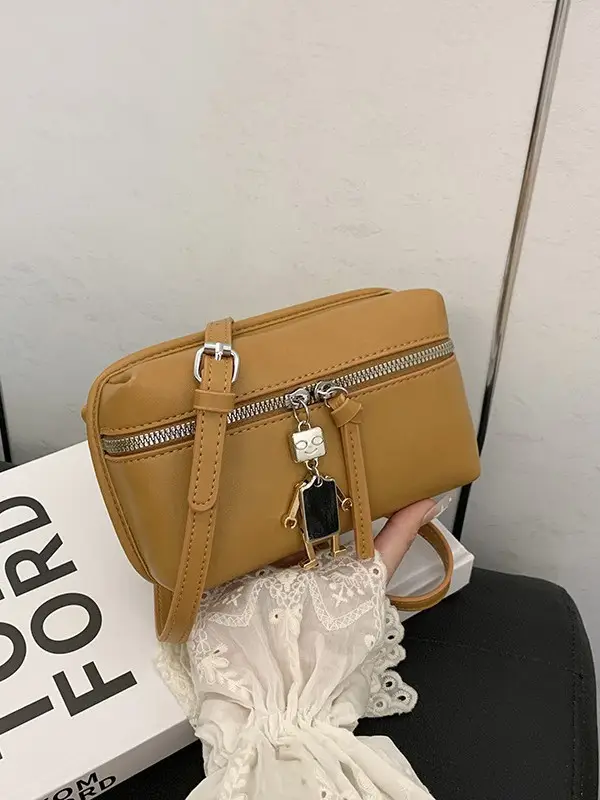 Women's Cream Crossbody Bag with Chain Strap