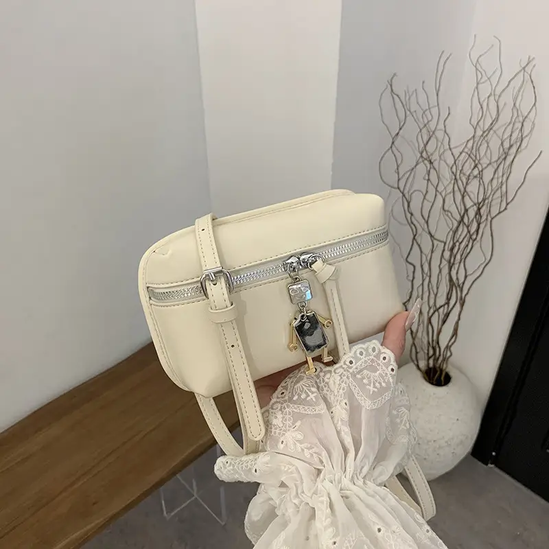 Women's Cream Crossbody Bag with Chain Strap