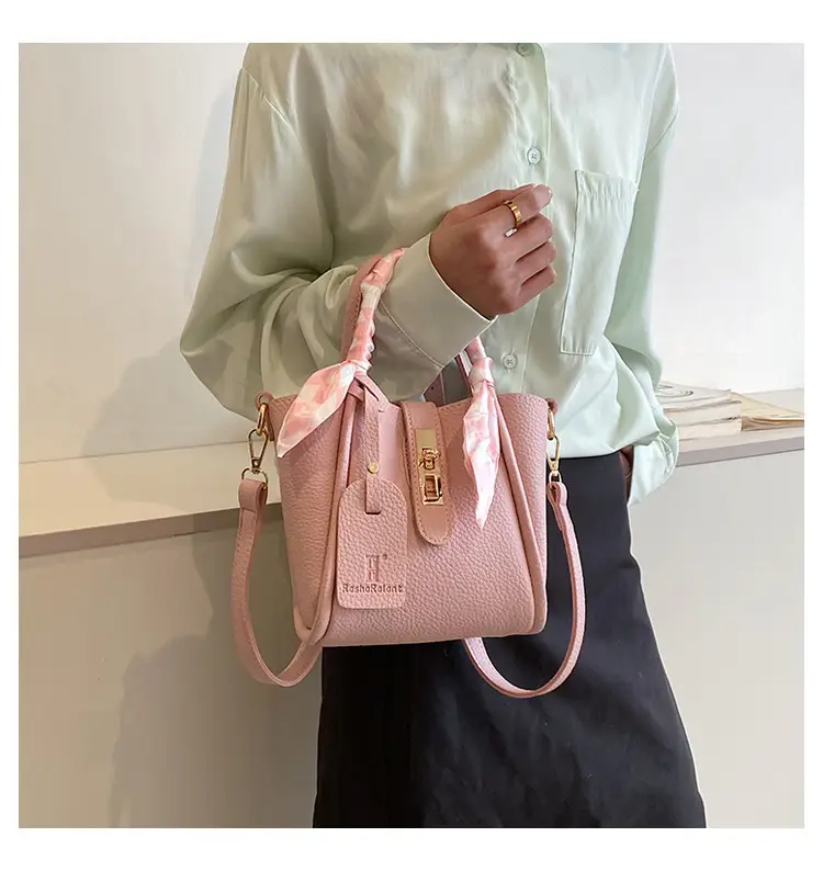 Women's Pink Leather Shoulder Bag with Bow — feature 12
