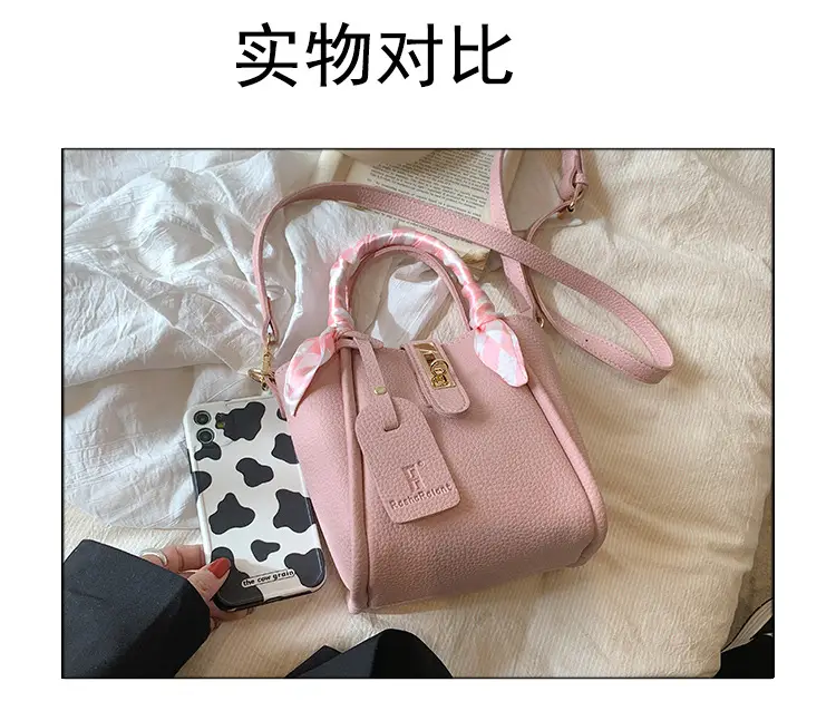 Women's Pink Leather Shoulder Bag with Bow — feature 6
