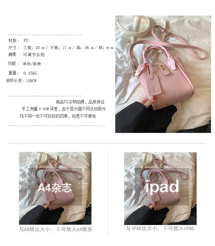 Women's Pink Leather Shoulder Bag with Bow — feature 8